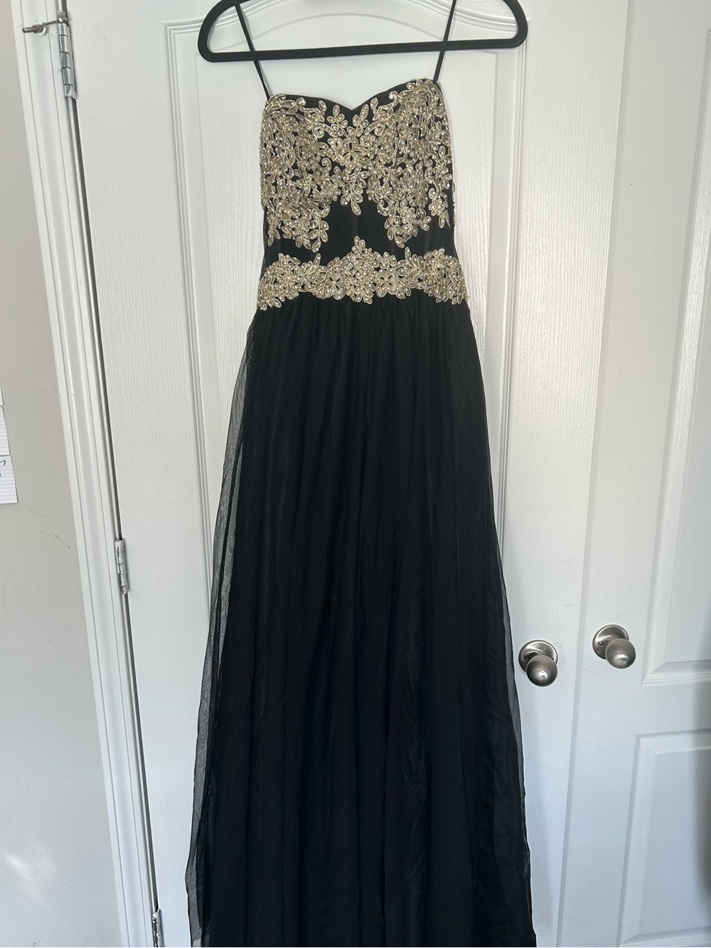 Sequin Hearts Black Evening Dress with Gold Sequin Accents